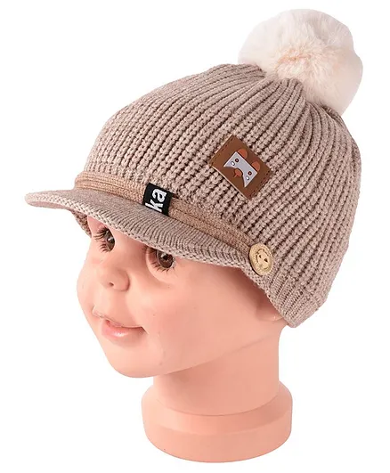 Yellow Bee Pom Pom Cap With Visor - Brown