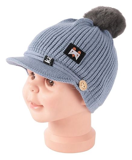 Yellow Bee Pom Pom Cap With Visor - Grey