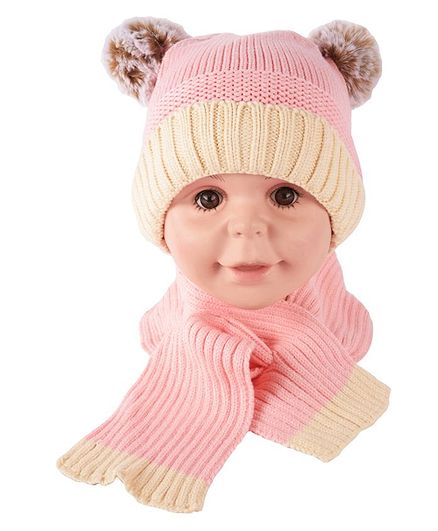 Yellow Bee Hat And Scarf Set With Pom Pom