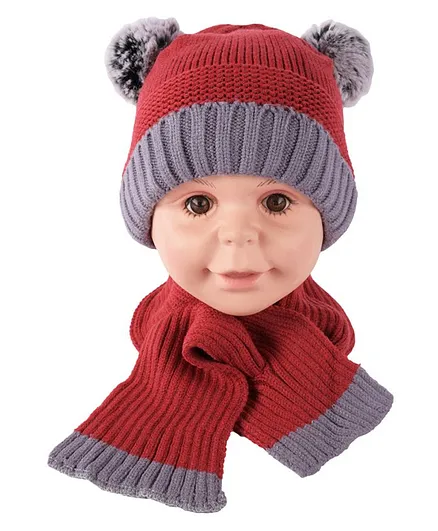 Yellow Bee Hat And Scarf Set With Pom Pom