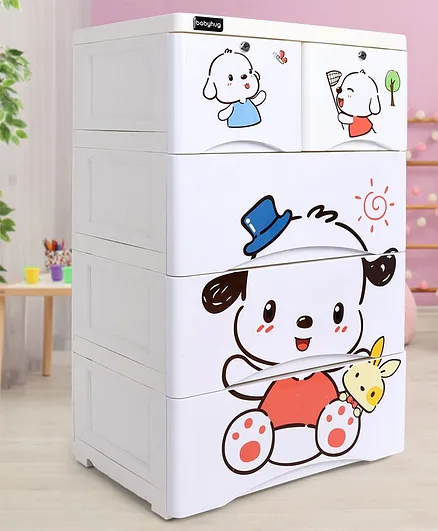Storage Cabinet 5 Compartment Puppy Print - White