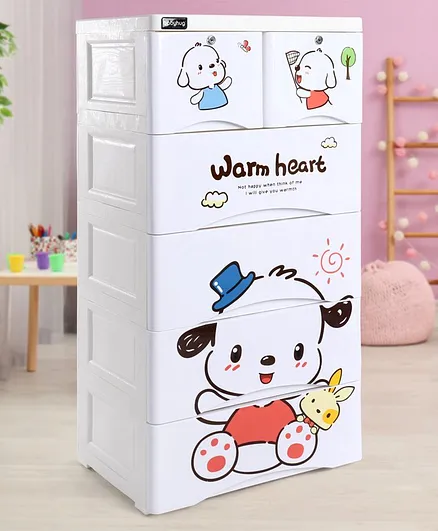 Babyhug 6 Compartment Chest of Drawers Teddy Print - White