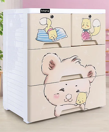 Storage Cabinet 4 Compartment Teddy Print - Cream