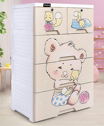 Storage Cabinet 5 Compartment Teddy Print -Cream