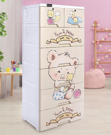 Storage Cabinet 7 Compartment Teddy Print - Cream
