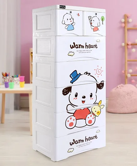 Babyhug 7 Compartment of Drawers Teddy Print - White