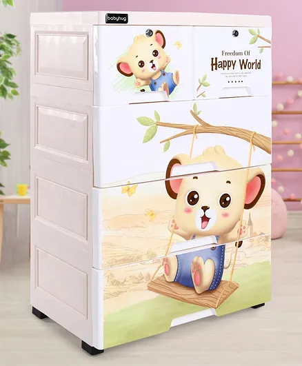 Babyhug Storage Cabinet 6 Compartment Teddy Print - White