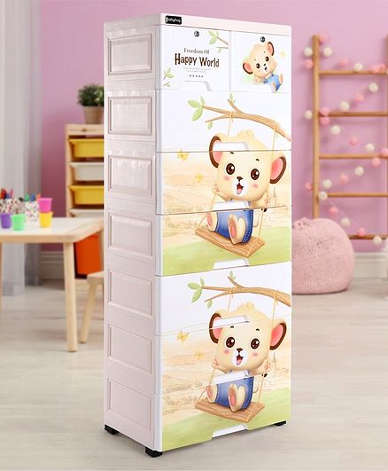 Babyhug 8 Compartment Chest of Drawers Teddy Print - White