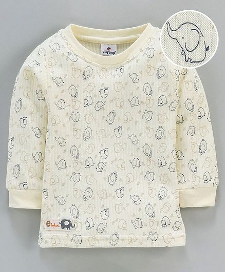 Ollypop Full Sleeves Thermal Vest Elephant Print - Cream