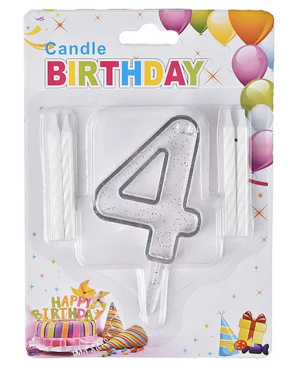 Party Anthem Number 4 Cake Topper With Candles - White