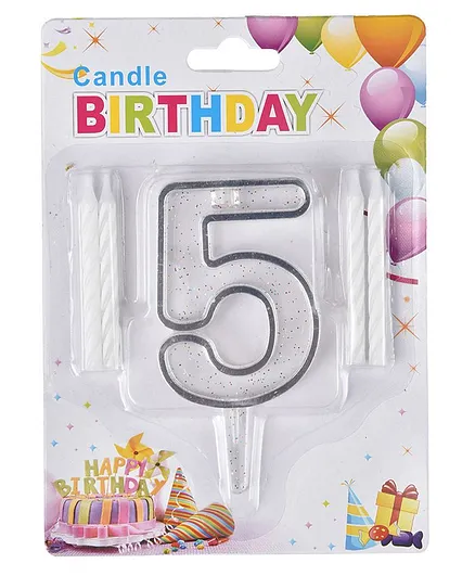 Party Anthem Number 5 Cake Topper With Candles - White