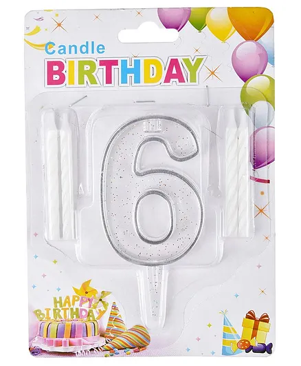 Party Anthem Number 6 Cake Topper With Candles - White