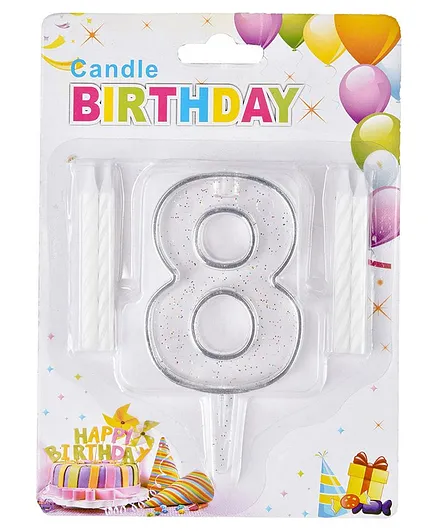 Party Anthem Number 8 Cake Topper With Candles - White