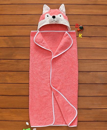 Babyhug Hooded Terry 3D Towel Dog Design - Peach