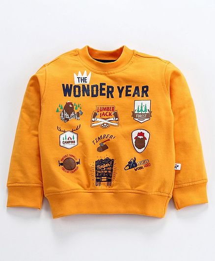 Nauti Nati Wonder Year Printed Full Sleeves Sweatshirt - Yellow