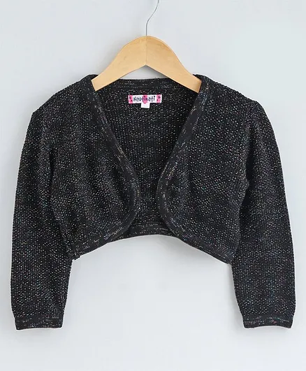 Nauti Nati Solid Full Sleeves Shrug - Black