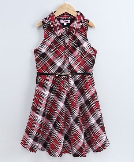 Natilene Sleeveless Checked Dress - Maroon