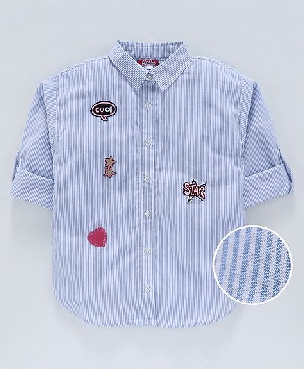 Natilene Full Sleeves Striped Shirt - Blue