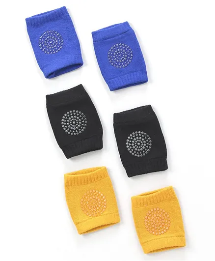 Baby Cotton Knee Pads Pack of 3 Pairs - Yellow Blue & Black