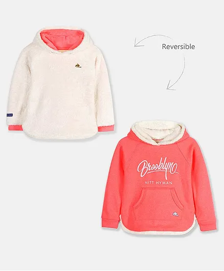 Cherry Crumble by Nitt Hyman Brooklyn Print Full Sleeves Reversible Hoodie - Pink & Cream