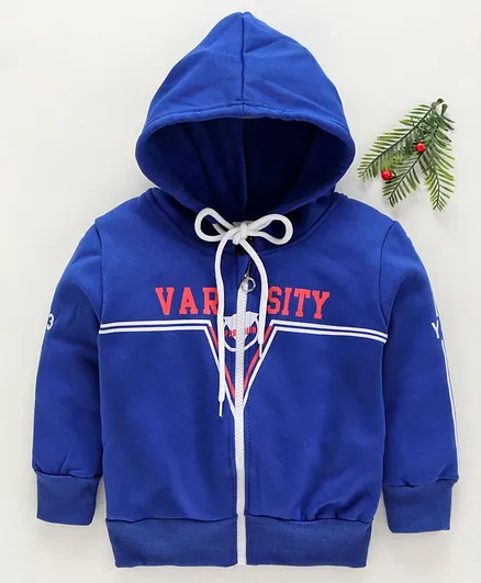Zonko Style Varsity Printed Full Sleeves Hooded Jacket - Blue