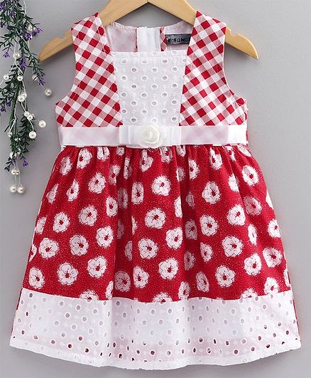 Enfance Core Sleeveless Flower Printed Flared Dress - Red
