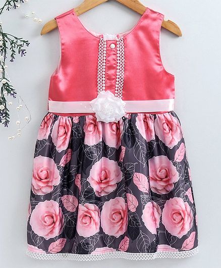 Enfance Core Rose Print Sleeveless Dress - Peach