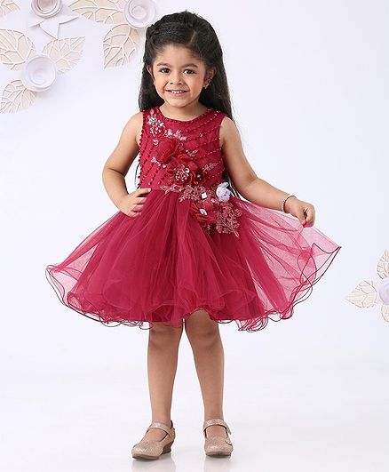 Mark & Mia Sleeveless Frock Pearl Embellishment - Maroon