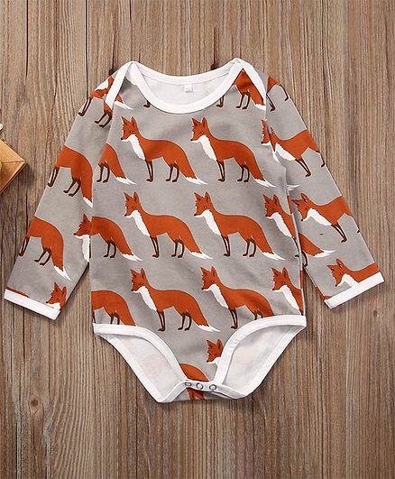 Awabox Full Sleeves Fox Print Onesie - Brown