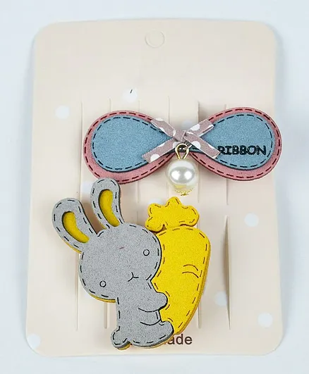 Kidofash Bunny & Bow Design Hair Clip Set - Grey