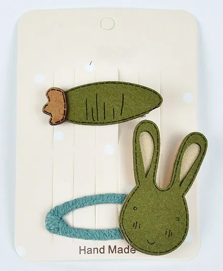 Kidofash Bunny & Carrot Design Hair Clip Set - Green