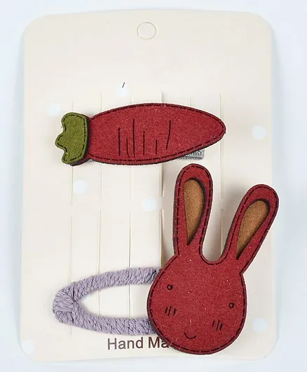 Kidofash Bunny & Carrot Design Hair Clip Set - Red