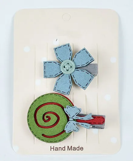 Kidofash Flower & Lolly Candy Design Clip Set - Blue & Green