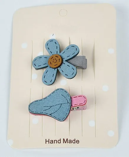 Kidofash Flower & Leaf Pattern Hair Clip Set - Blue