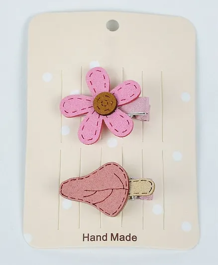 Kidofash Flower & Leaf Pattern Hair Clip Set - Pink