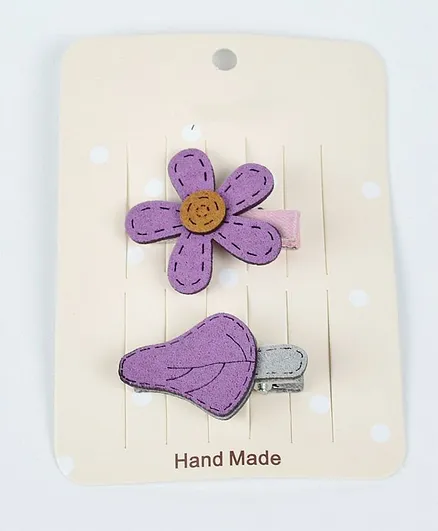 Kidofash Flower & Leaf Pattern Hair Clip Set - Purple