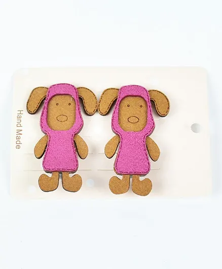 Kidofash Dog Pattern Hair Clip Set - Pink