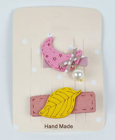 Kidofash Moon And Leaf Pattern Hair Clip Set - Pink