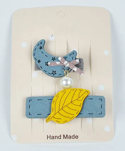 Kidofash Moon And Leaf Pattern Hair Clip Set - Blue
