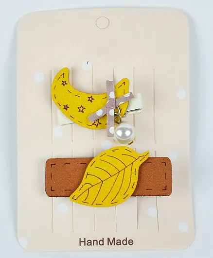 Kidofash Moon And Leaf Pattern Hair Clip Set - Yellow