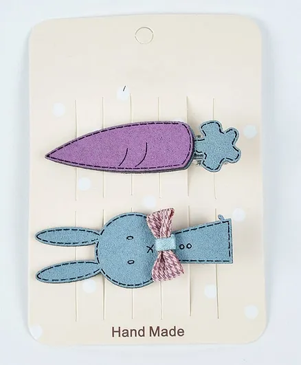 Kidofash Rabbit & Carrot Design Hair Clip Set - Blue & Purple