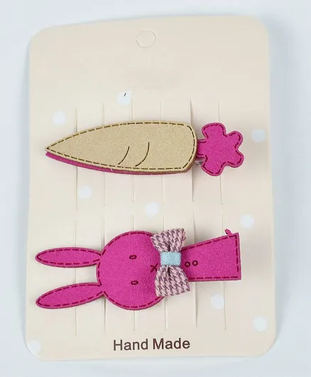 Kidofash Rabbit & Carrot Design Hair Clip Set - Pink & Beige