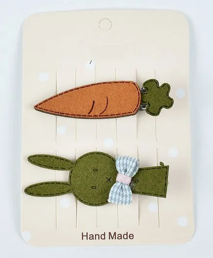 Kidofash Rabbit & Carrot Design Hair Clip Set - Green & Orange