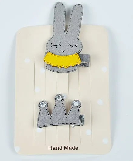 Kidofash Rabbit & Crown Design Hair Clip Set - Grey