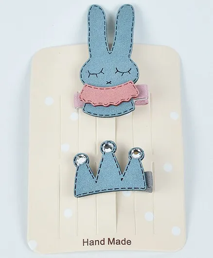 Kidofash Rabbit & Crown Design Hair Clip Set - Blue
