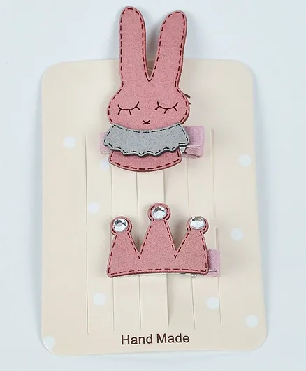 Kidofash Rabbit & Crown Design Hair Clip Set - Pink