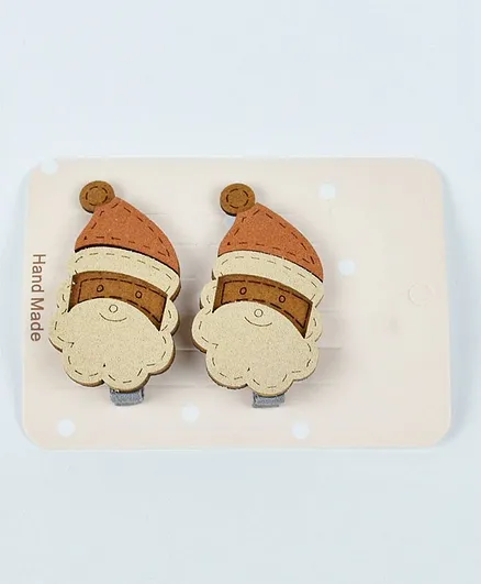 Kidofash Santa Clause Design Christmas Themed Hair Clip Set - Beige & Brown