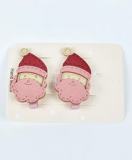 Kidofash Santa Clause Design Christmas Themed Hair Clip Set - Pink & Cream