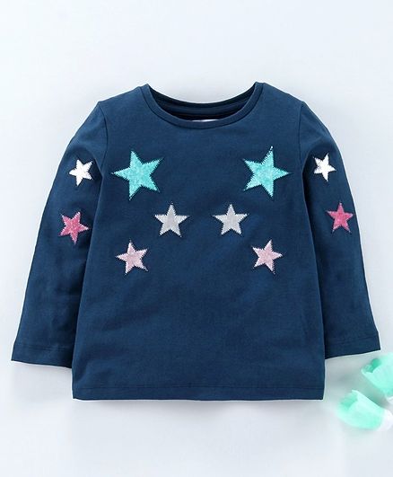 Minoti Stars Patch Full Sleeves T-Shirt - Blue