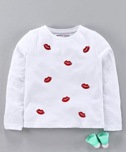 Minoti Lips Shape Embroidery Full Sleeves T-Shirt - White
